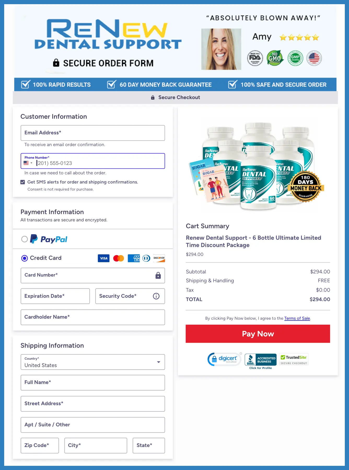 Renew Dental Support Official Website Secure Order Page